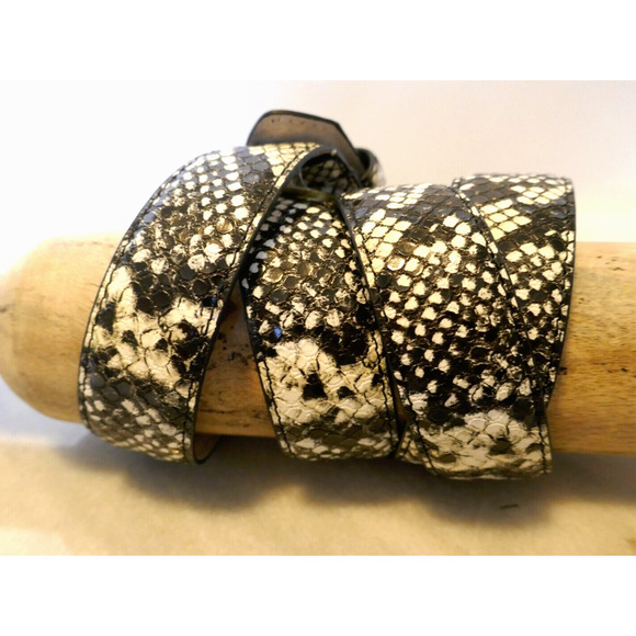 Faux Leather & Leather Lined Embossed Animal Print Belt Women's Black & White L - Picture 4 of 10